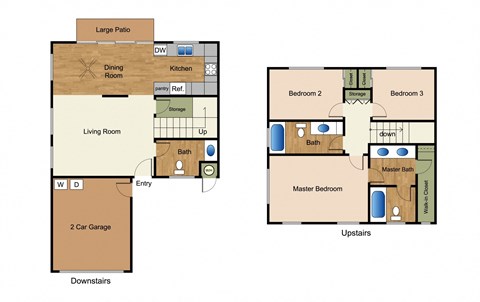 Three bedrooms two and a half baths apartment floorplan